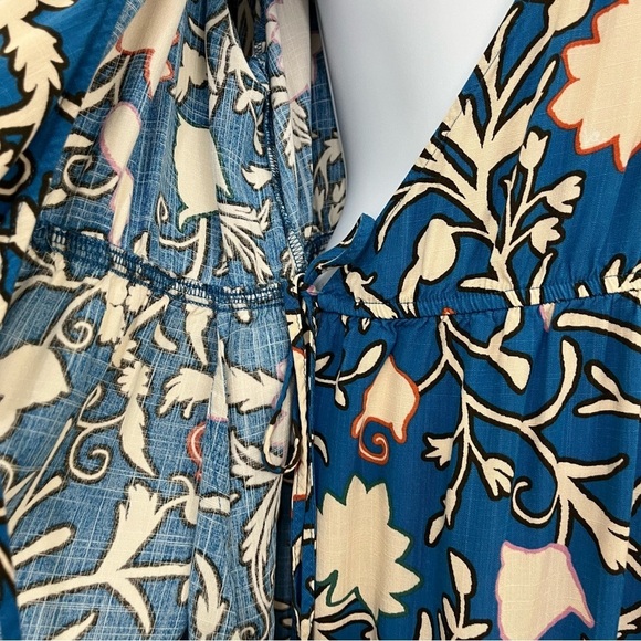 Knox Rose Blue Floral V Neck Wrap Tiered Hem Long Dress - Picture 3 of 13